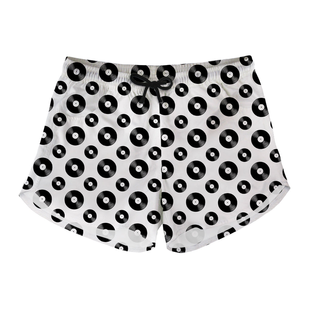 White And Black Vinyl Pattern Print Women's Shorts