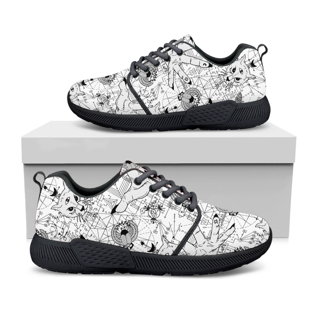 White And Black Wicca Magical Print Black Athletic Shoes