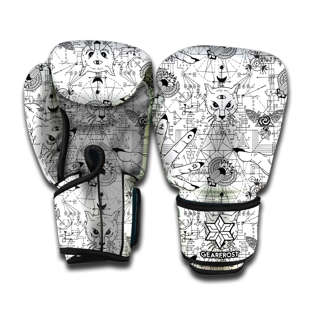 White And Black Wicca Magical Print Boxing Gloves