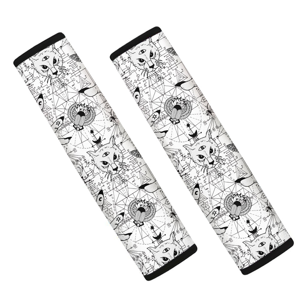 White And Black Wicca Magical Print Car Seat Belt Covers