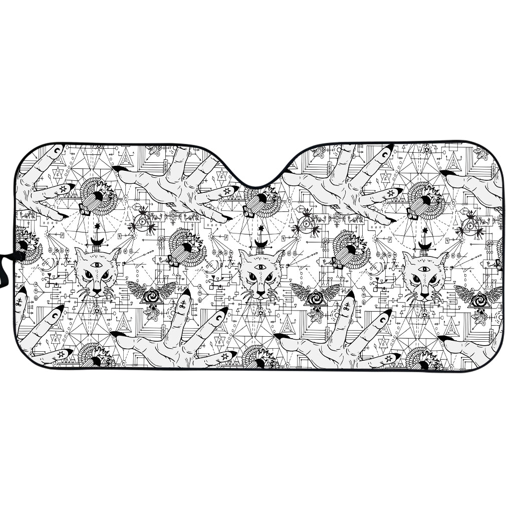 White And Black Wicca Magical Print Car Sun Shade