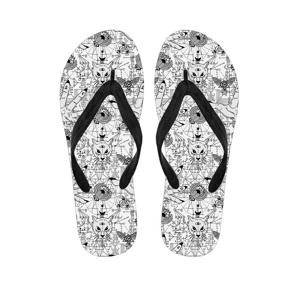 White And Black Wicca Magical Print Flip Flops