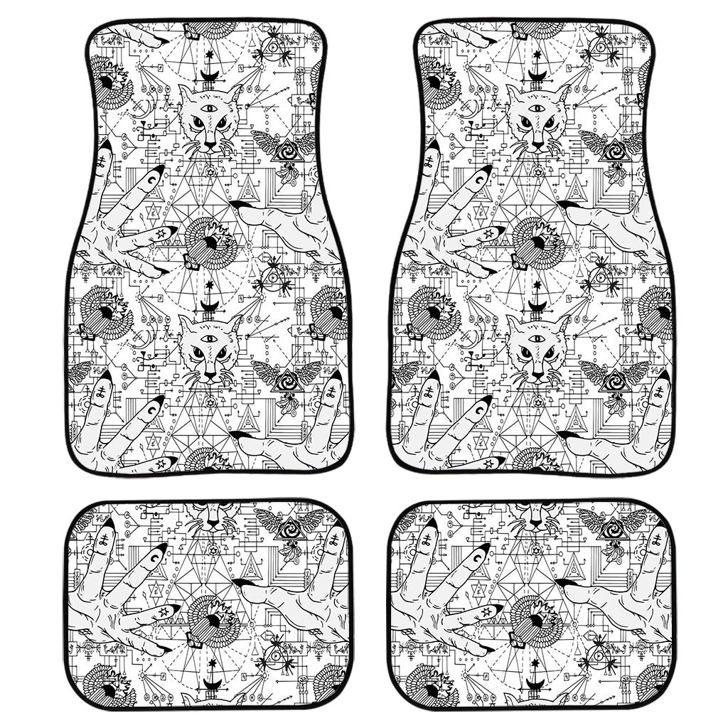 White And Black Wicca Magical Print Front and Back Car Floor Mats