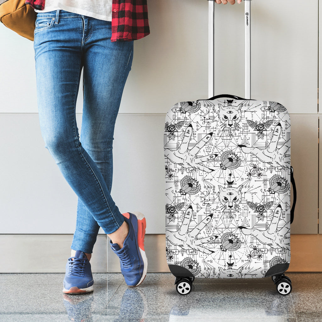 White And Black Wicca Magical Print Luggage Cover