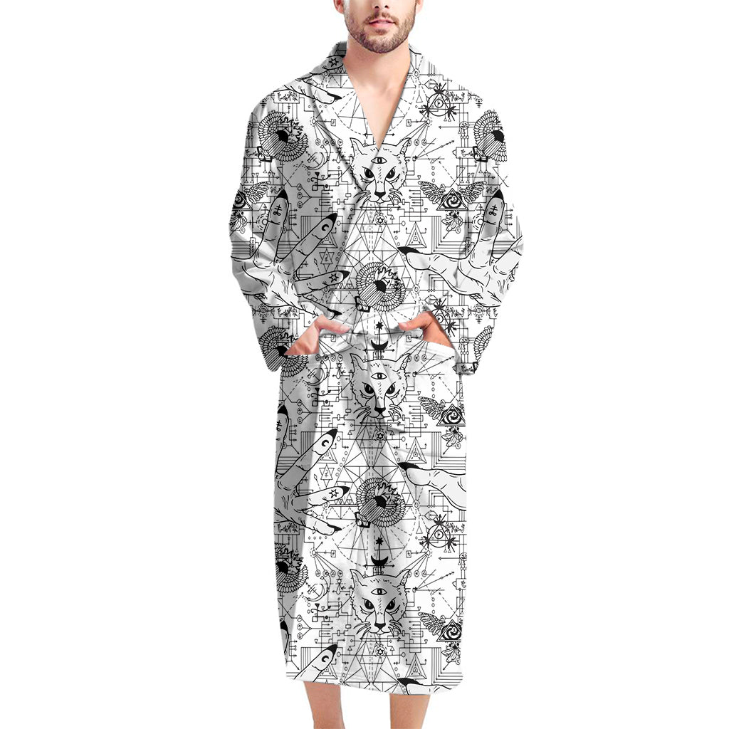 White And Black Wicca Magical Print Men's Bathrobe