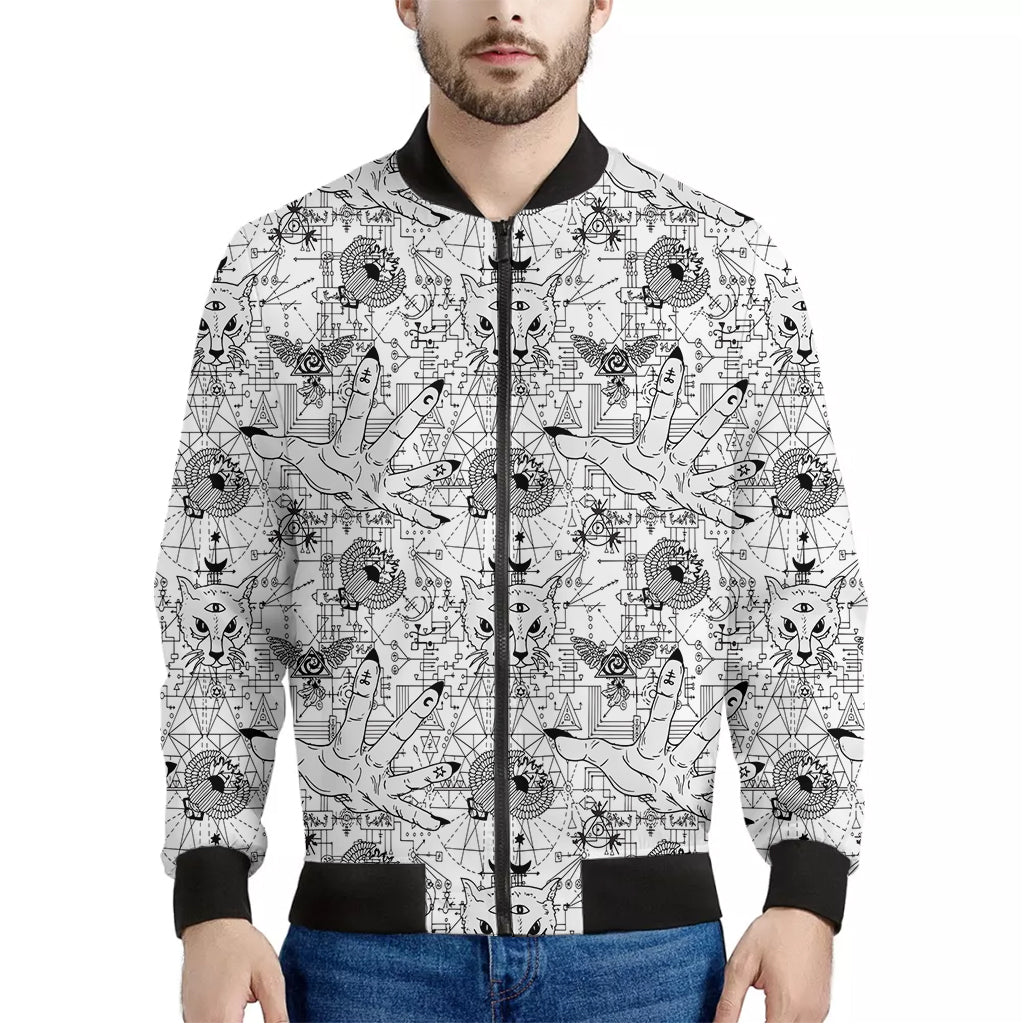 White And Black Wicca Magical Print Men's Bomber Jacket