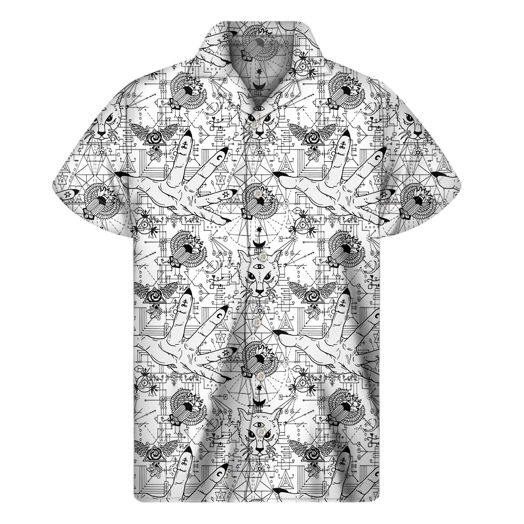 White And Black Wicca Magical Print Men's Short Sleeve Shirt