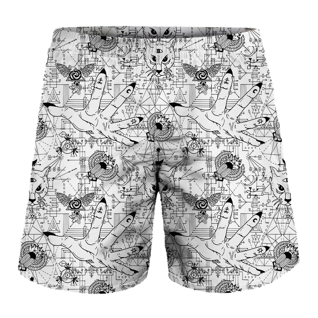 White And Black Wicca Magical Print Men's Shorts