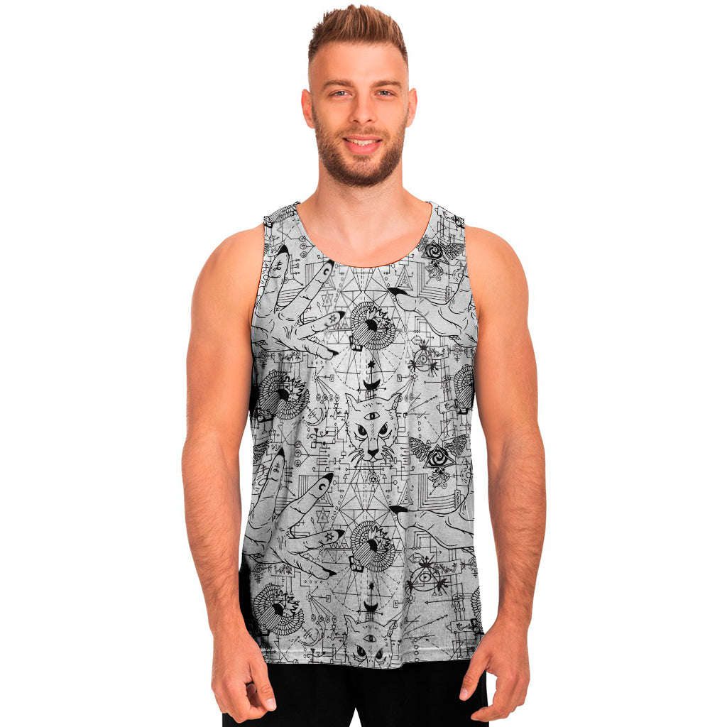 White And Black Wicca Magical Print Men's Tank Top