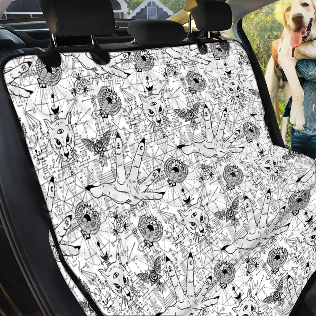 White And Black Wicca Magical Print Pet Car Back Seat Cover