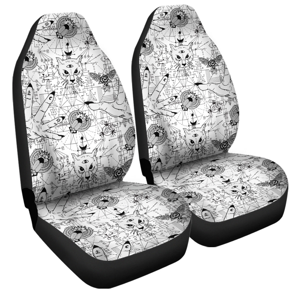 White And Black Wicca Magical Print Universal Fit Car Seat Covers