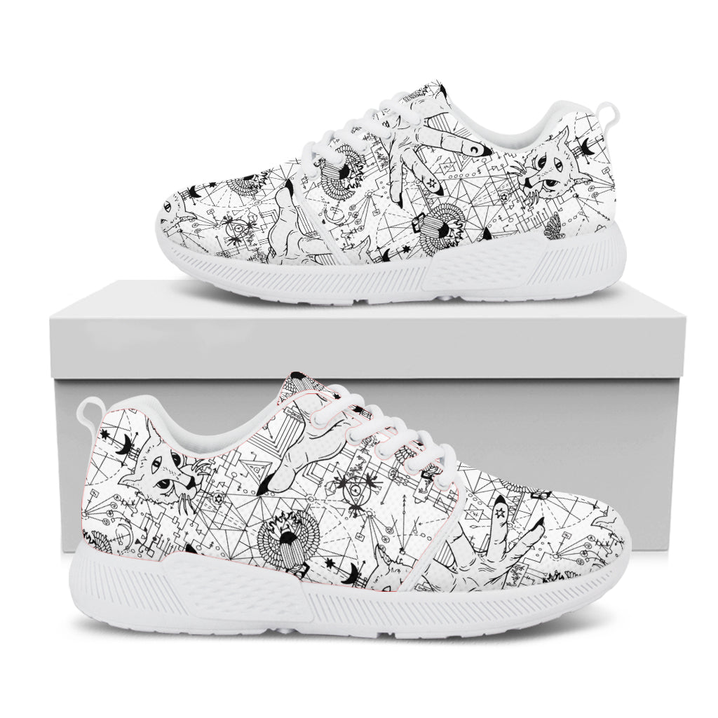 White And Black Wicca Magical Print White Athletic Shoes