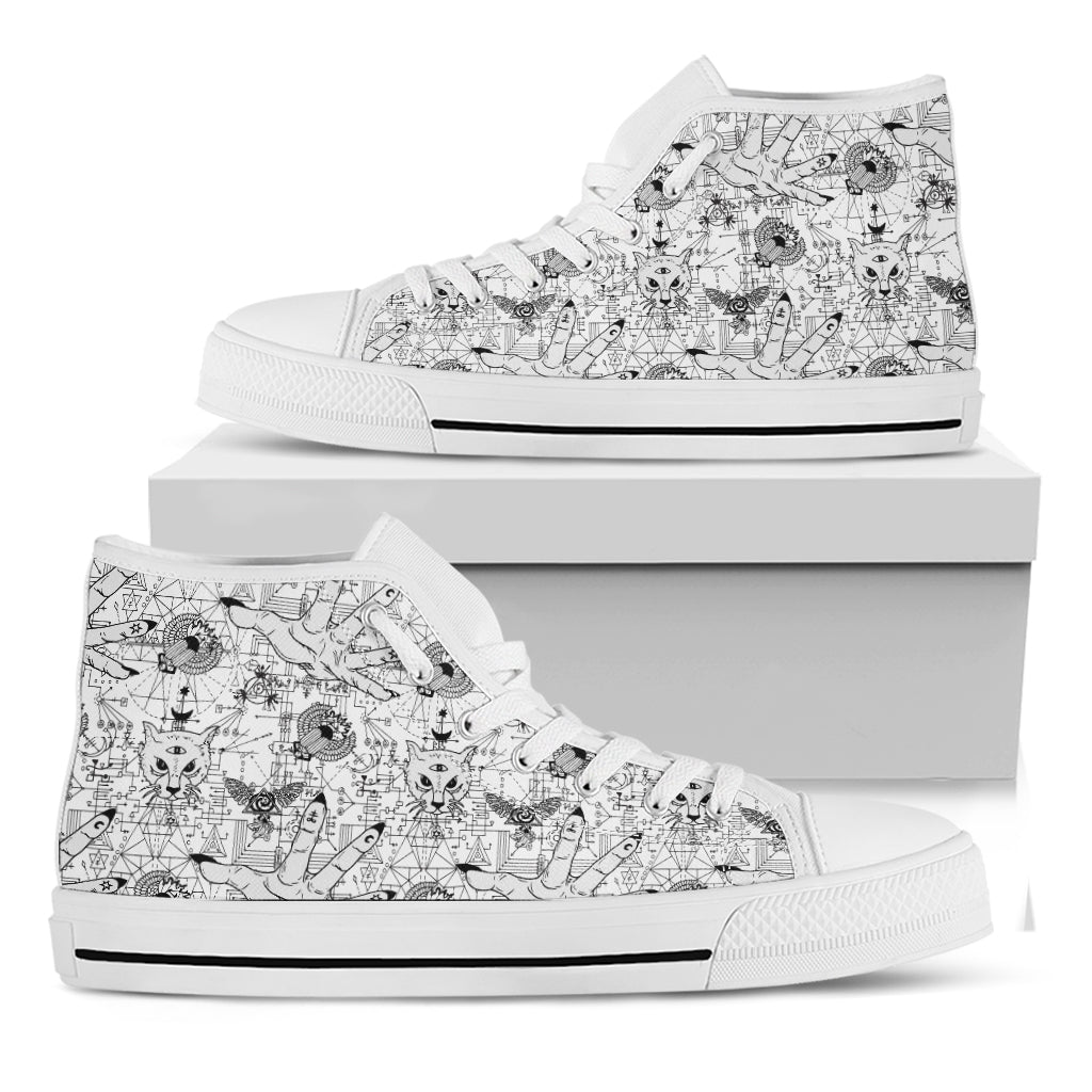 White And Black Wicca Magical Print White High Top Shoes