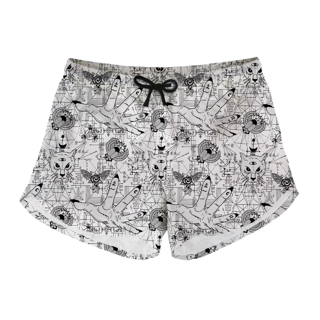 White And Black Wicca Magical Print Women's Shorts