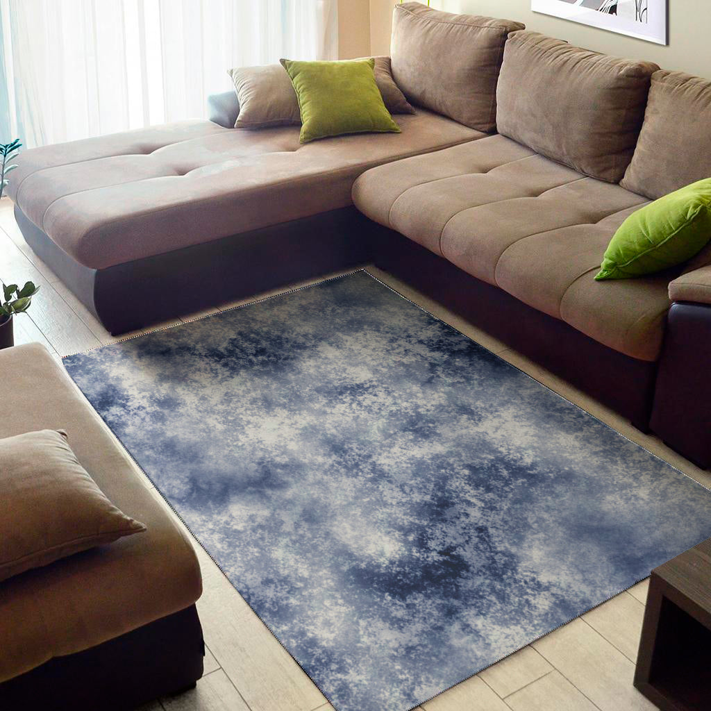 White And Blue Acid Wash Tie Dye Print Area Rug