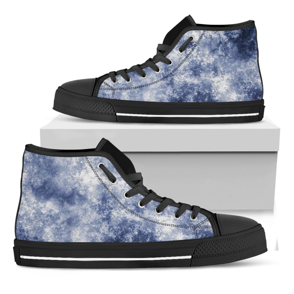 White And Blue Acid Wash Tie Dye Print Black High Top Shoes