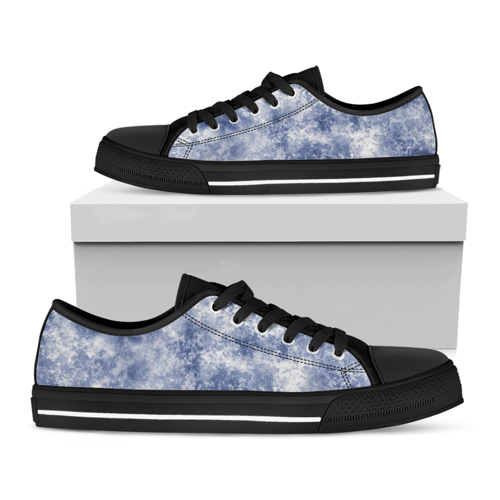 White And Blue Acid Wash Tie Dye Print Black Low Top Shoes