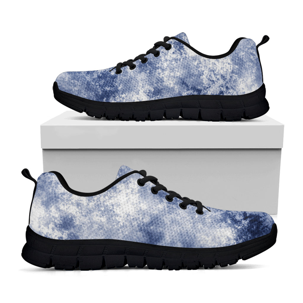 White And Blue Acid Wash Tie Dye Print Black Sneakers