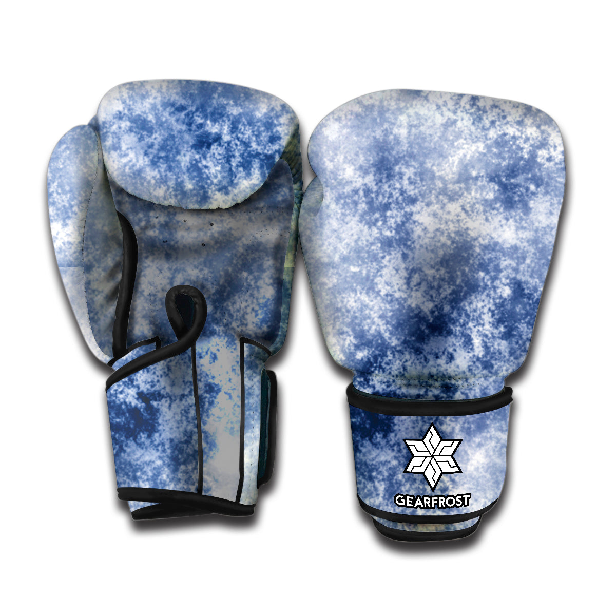 White And Blue Acid Wash Tie Dye Print Boxing Gloves