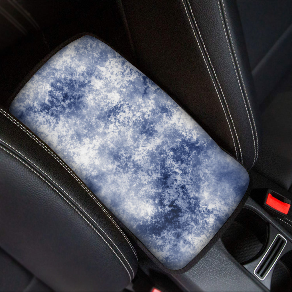 White And Blue Acid Wash Tie Dye Print Car Center Console Cover