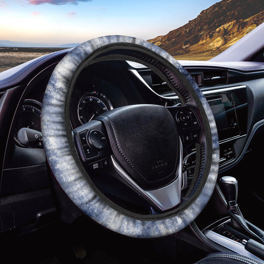 White And Blue Acid Wash Tie Dye Print Car Steering Wheel Cover