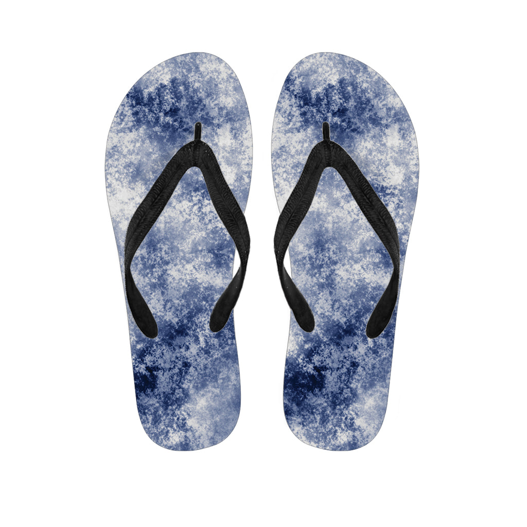 White And Blue Acid Wash Tie Dye Print Flip Flops