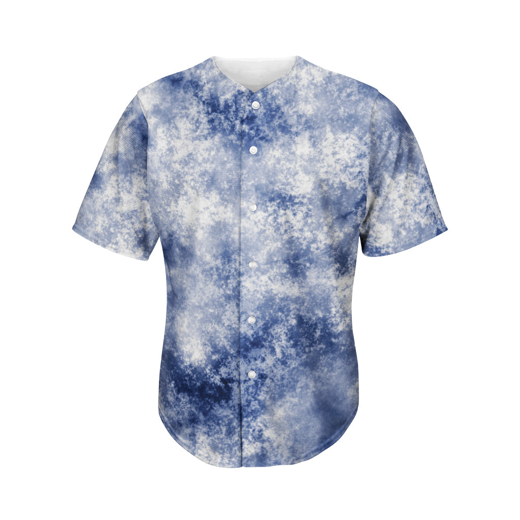 White And Blue Acid Wash Tie Dye Print Men's Baseball Jersey