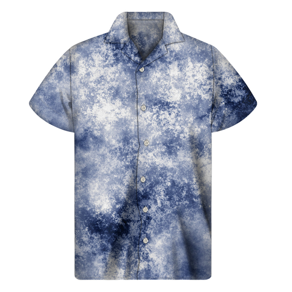 White And Blue Acid Wash Tie Dye Print Men's Short Sleeve Shirt