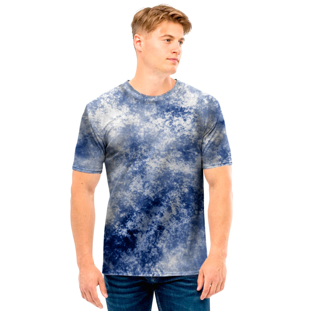 White And Blue Acid Wash Tie Dye Print Men's T-Shirt