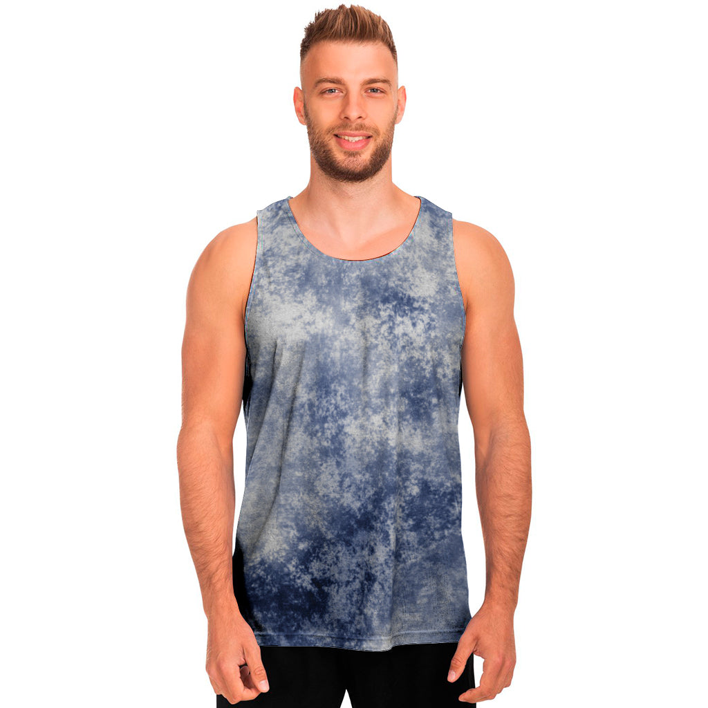 White And Blue Acid Wash Tie Dye Print Men's Tank Top