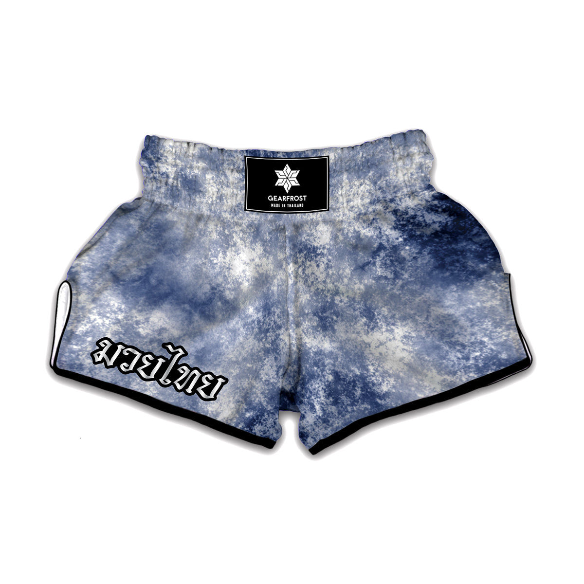 White And Blue Acid Wash Tie Dye Print Muay Thai Boxing Shorts