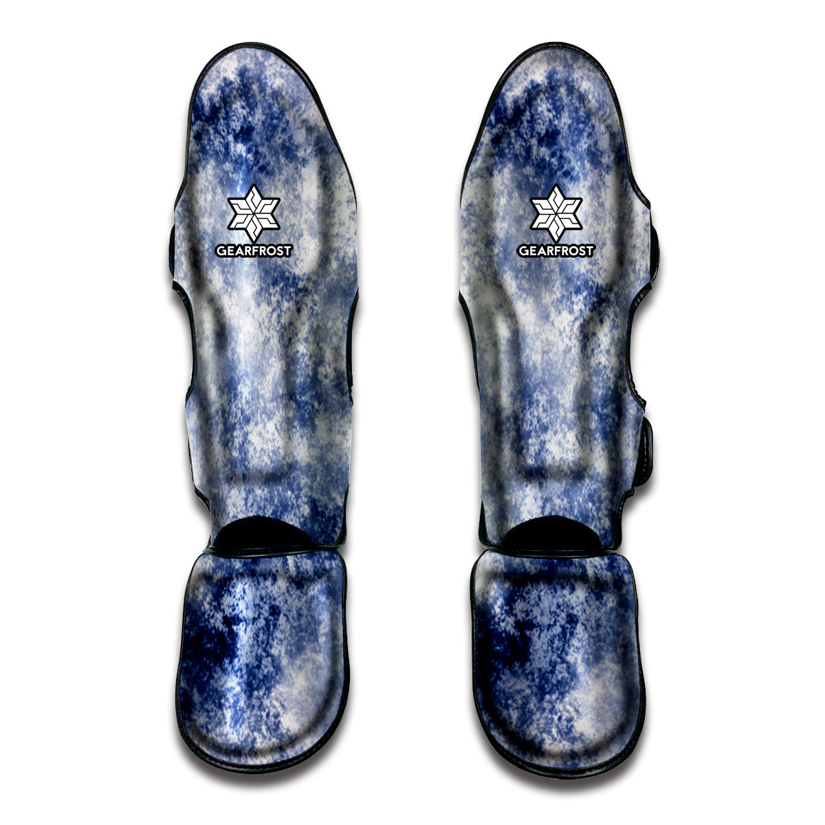 White And Blue Acid Wash Tie Dye Print Muay Thai Shin Guards