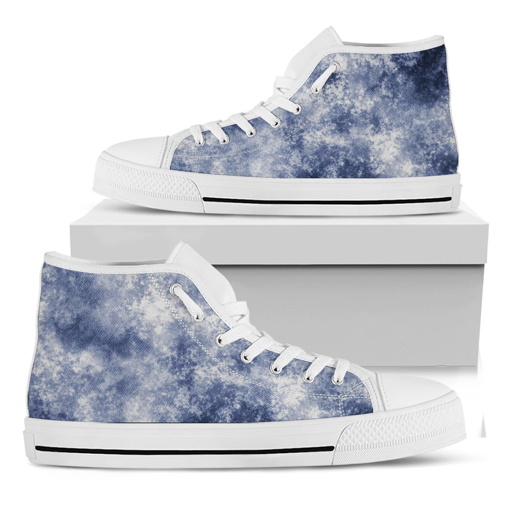 White And Blue Acid Wash Tie Dye Print White High Top Shoes