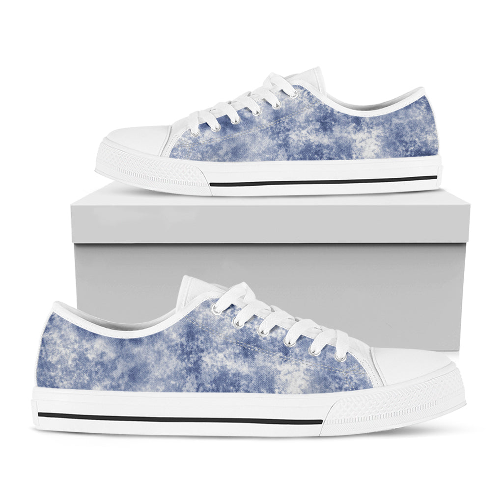 White And Blue Acid Wash Tie Dye Print White Low Top Shoes