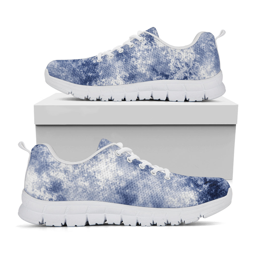 White And Blue Acid Wash Tie Dye Print White Sneakers