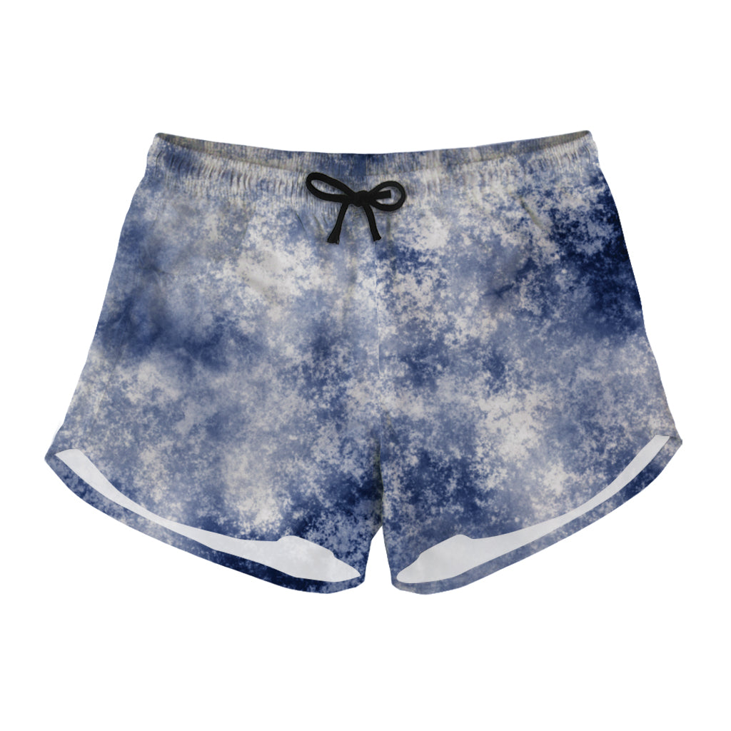 White And Blue Acid Wash Tie Dye Print Women's Shorts