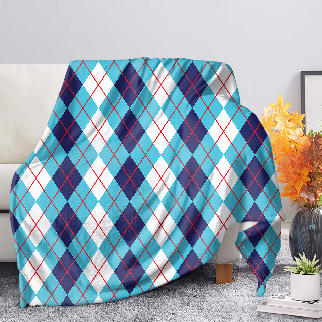 White And Blue Argyle Pattern Print Blanket