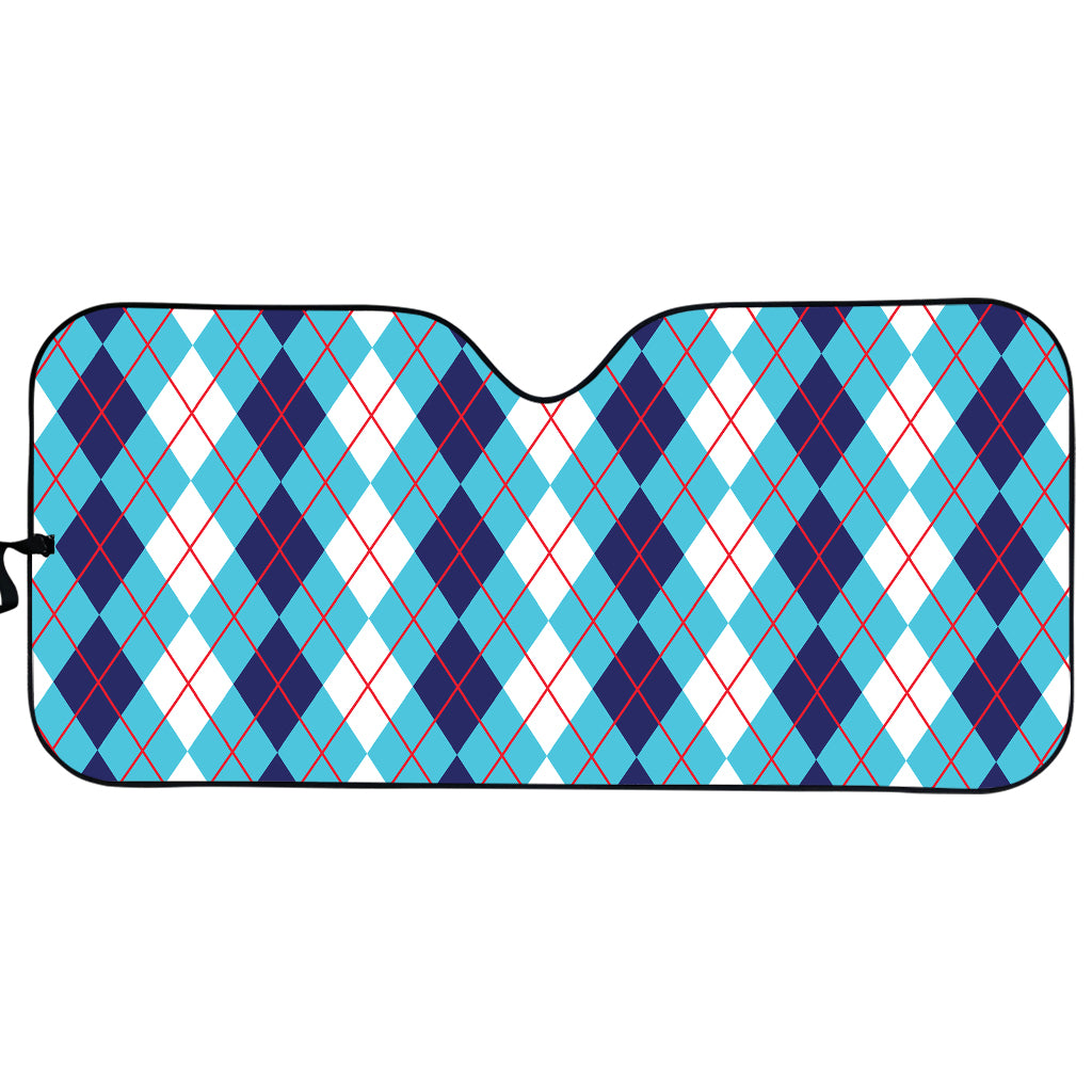 White And Blue Argyle Pattern Print Car Sun Shade