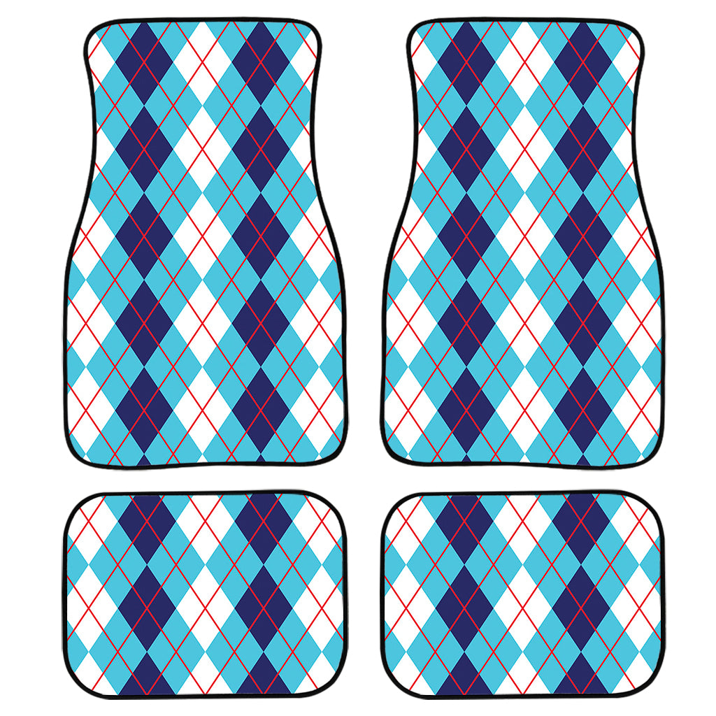 White And Blue Argyle Pattern Print Front and Back Car Floor Mats