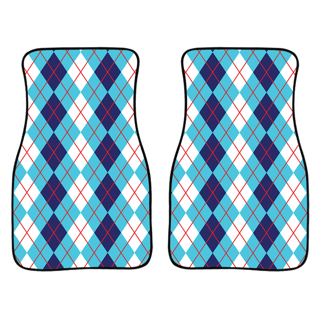 White And Blue Argyle Pattern Print Front Car Floor Mats