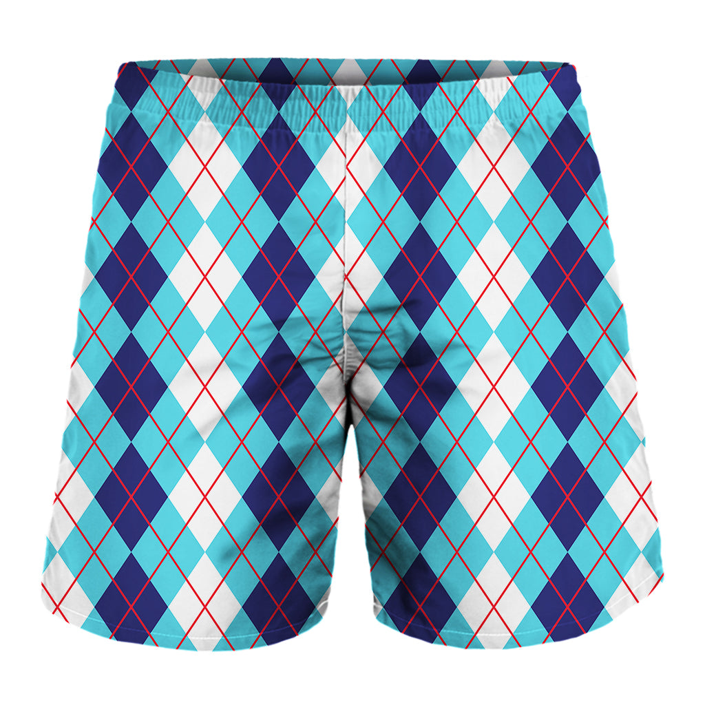 White And Blue Argyle Pattern Print Men's Shorts