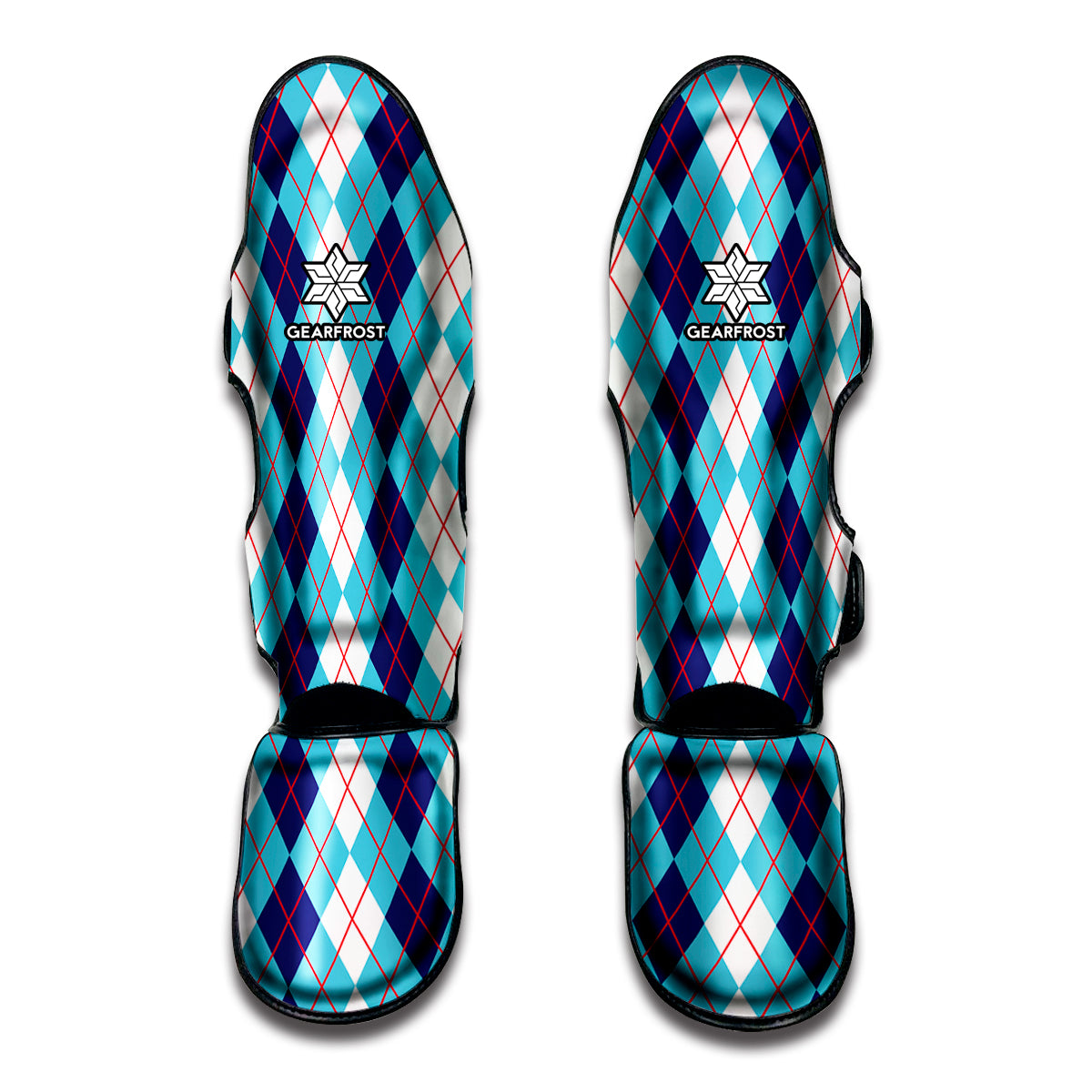 White And Blue Argyle Pattern Print Muay Thai Shin Guards