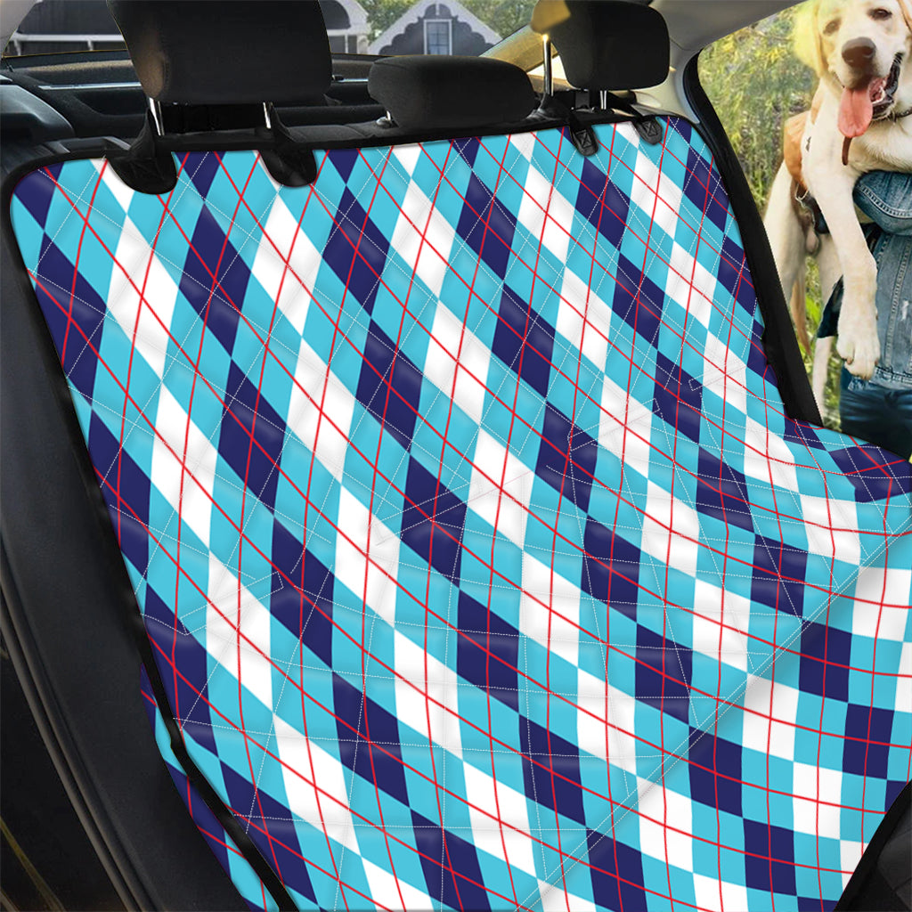 White And Blue Argyle Pattern Print Pet Car Back Seat Cover