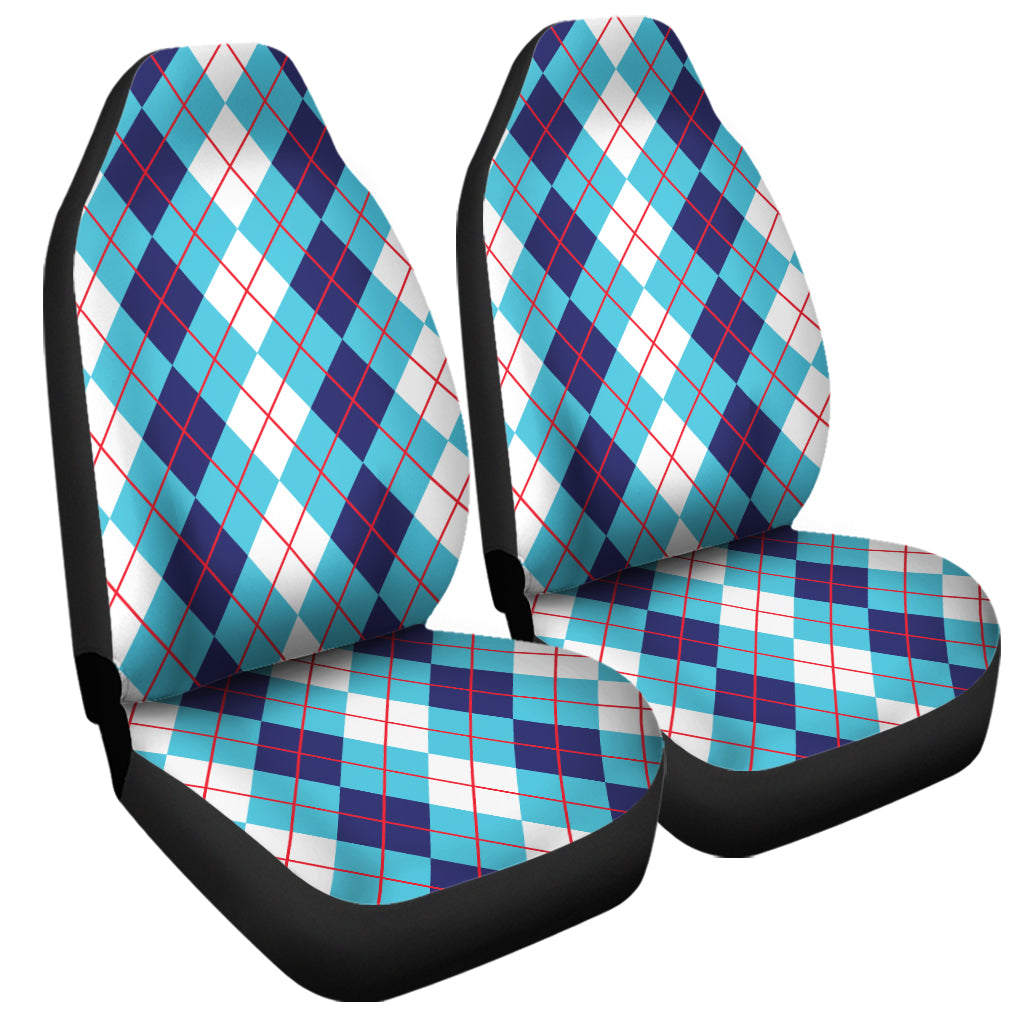 White And Blue Argyle Pattern Print Universal Fit Car Seat Covers