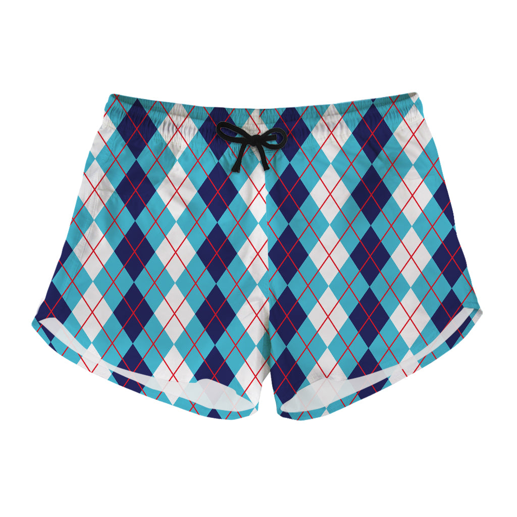 White And Blue Argyle Pattern Print Women's Shorts