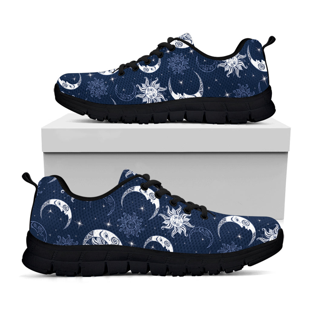 White And Blue Celestial Pattern Print Black Sneakers