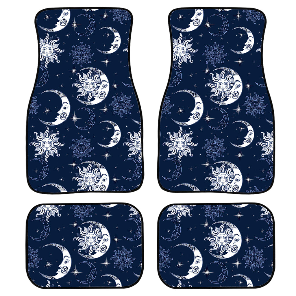 White And Blue Celestial Pattern Print Front and Back Car Floor Mats