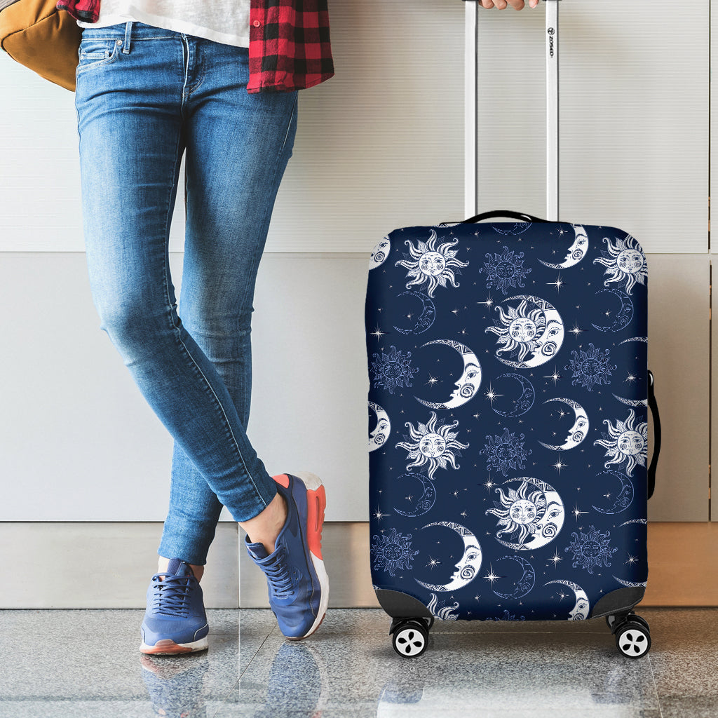 White And Blue Celestial Pattern Print Luggage Cover