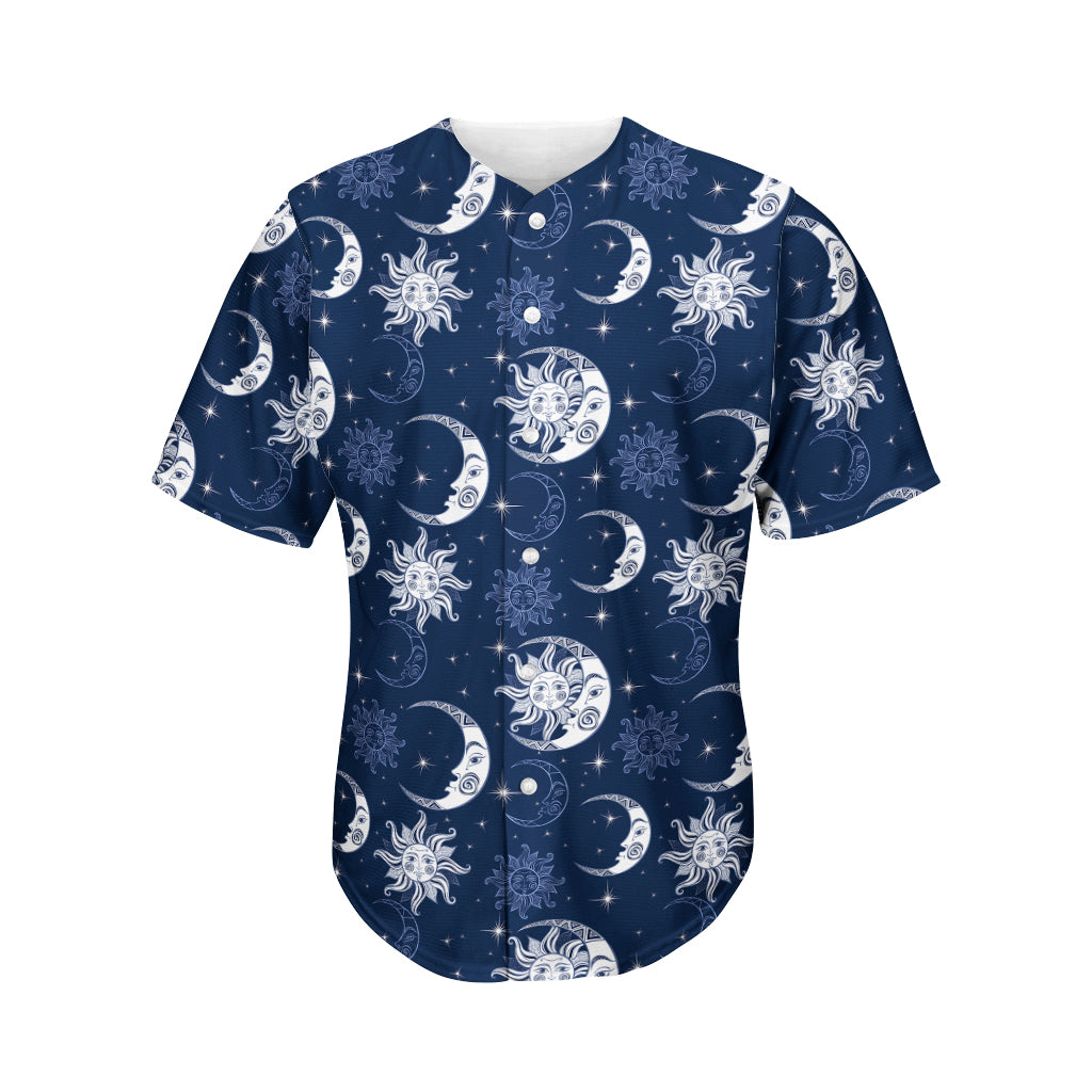 White And Blue Celestial Pattern Print Men's Baseball Jersey