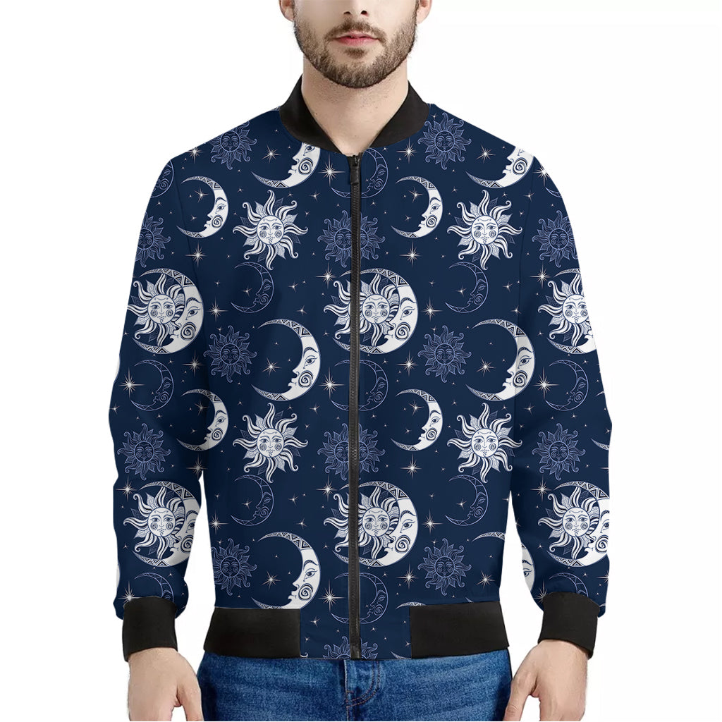 White And Blue Celestial Pattern Print Men's Bomber Jacket